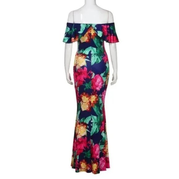 Suimiki Off Shoulder Cruise/Summer Wear Floral Maxi Dress Sz. XL Blue/Pi… - Picture 3 of 8